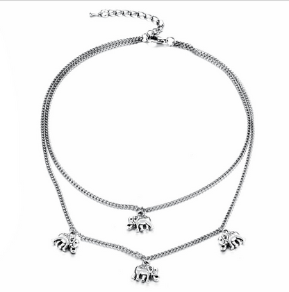 Vintage Fashion Elephant Pendant Layered Necklace