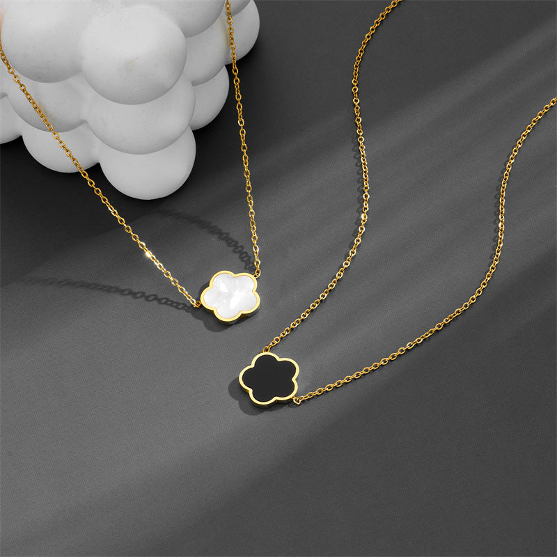 Titanium Steel Five-Petal Flower Necklace and Earring Set