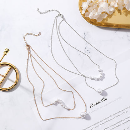 Double Layer Pearl Choker Necklace, Minimalist Style