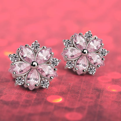 Korean Cherry Blossom Stud Earrings with S925 Silver