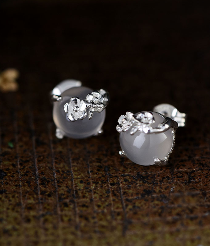 S925 Silver Moonstone Plum Blossom Earrings for Women