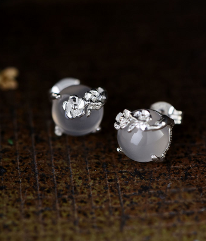 S925 Silver Moonstone Plum Blossom Earrings for Women