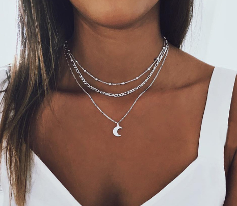 Fashion Bohemian Layered Moon Pendant Necklace