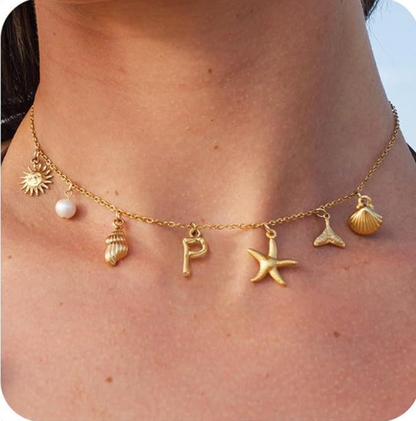 26 Bamboo Letter Necklace - Starfish, Shell & Conch Design
