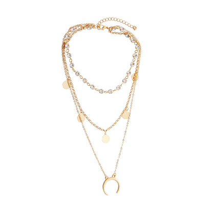 Simple Multi-Element Moon Pendant Layered Necklace