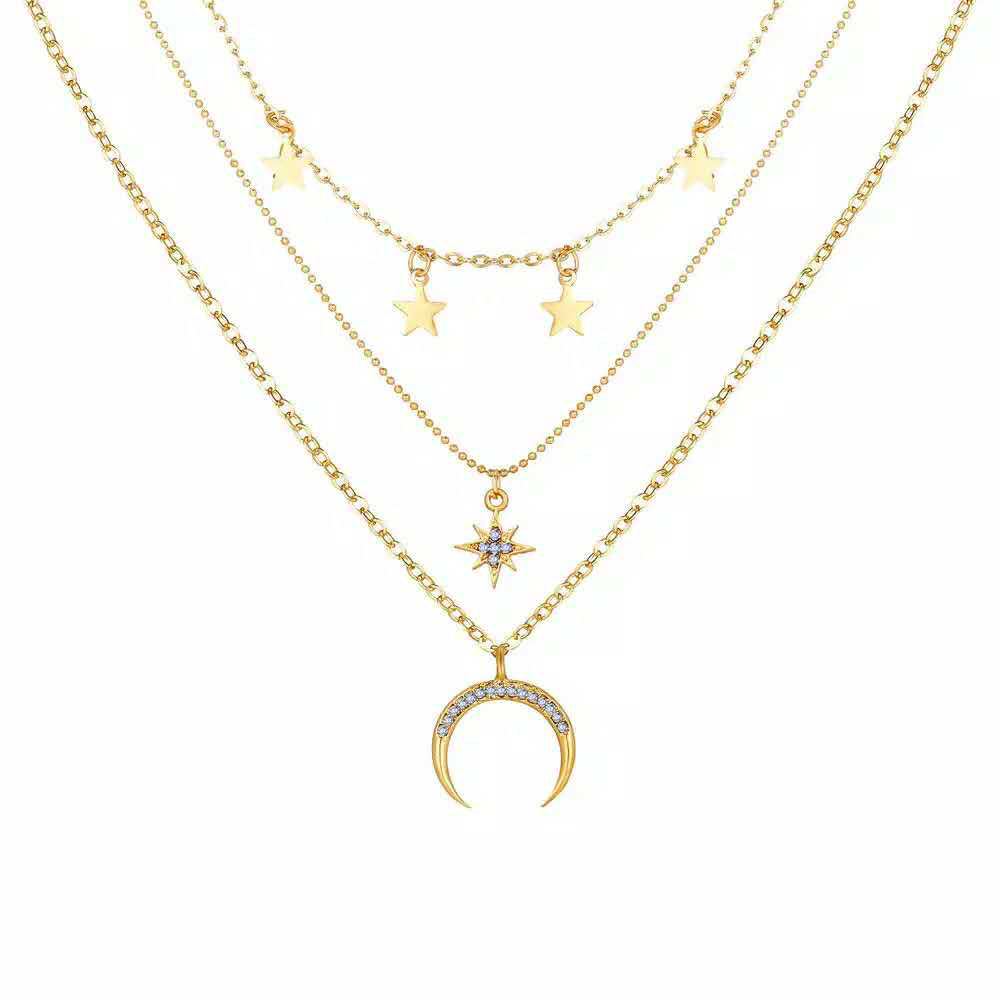Alloy Multi-Layer Necklace with Star and Moon Pendant