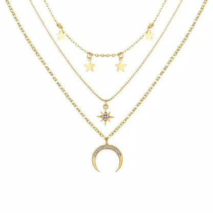 Alloy Multi-Layer Necklace with Star and Moon Pendant