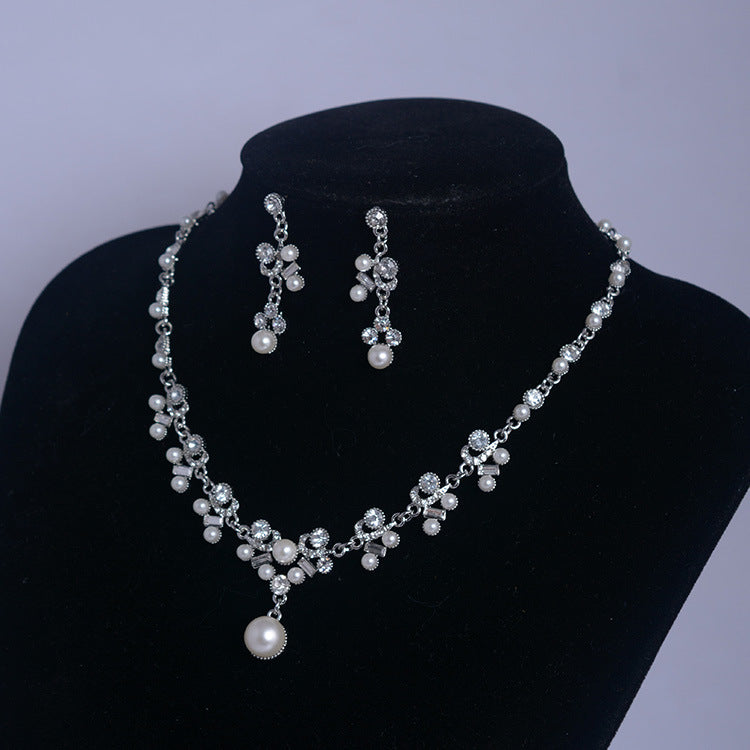 Korean Bride Necklace and Earring Set with Pearls