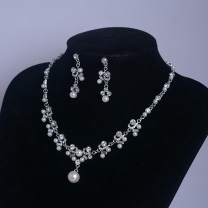 Korean Bride Necklace and Earring Set with Pearls