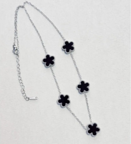 Elegant Five-Leaf Flower Jewelry Set – Titanium Steel Bracelet, Necklace & Stud Earrings