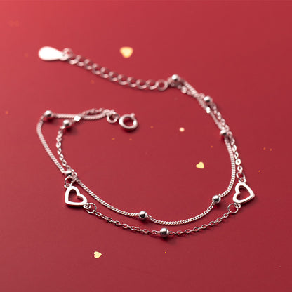 S925 Silver Double Layer Heart Bracelet