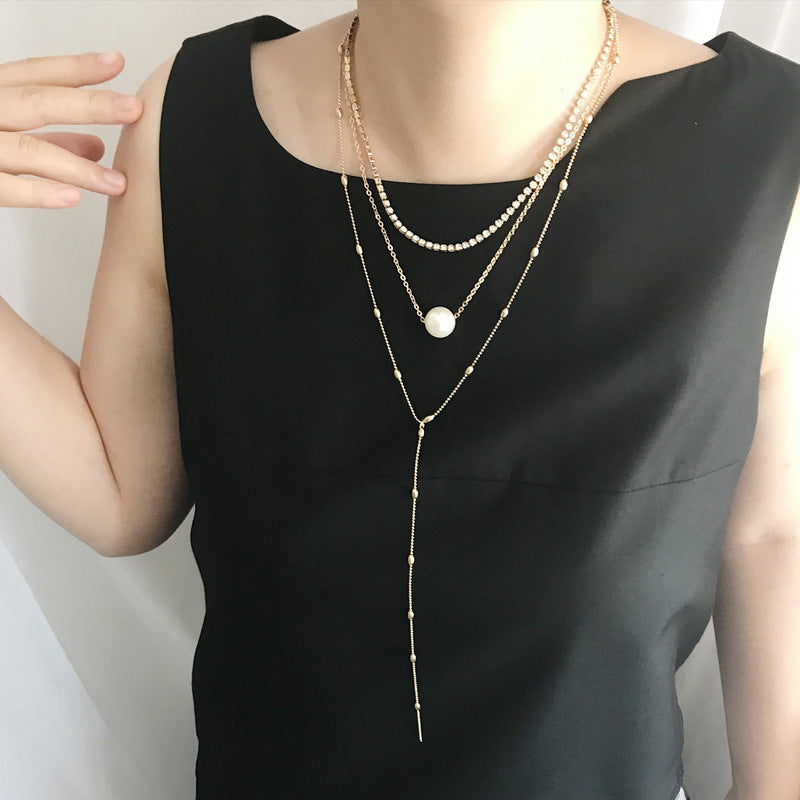 Pearl Layered Necklace Set with Crystal Pendant