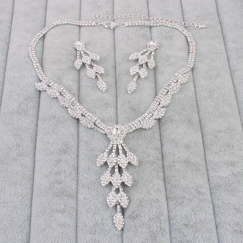 Bride Jewelry Set: Rhinestone Necklace & Earrings