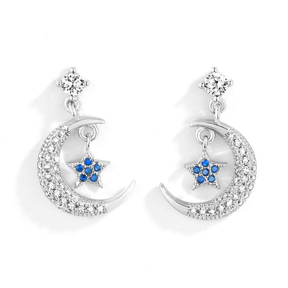 S925 Silver Earrings with Moon and Star Design