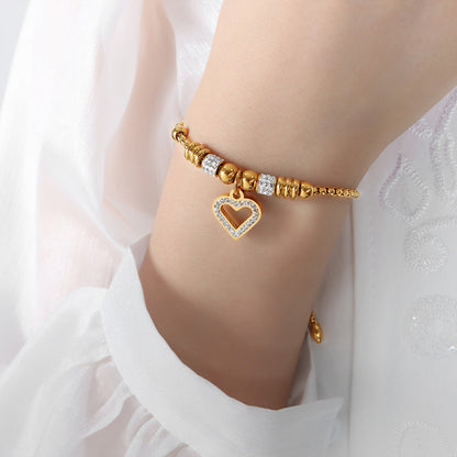Exaggerated Hip Hop Peach Heart Studded Titanium Bracelet