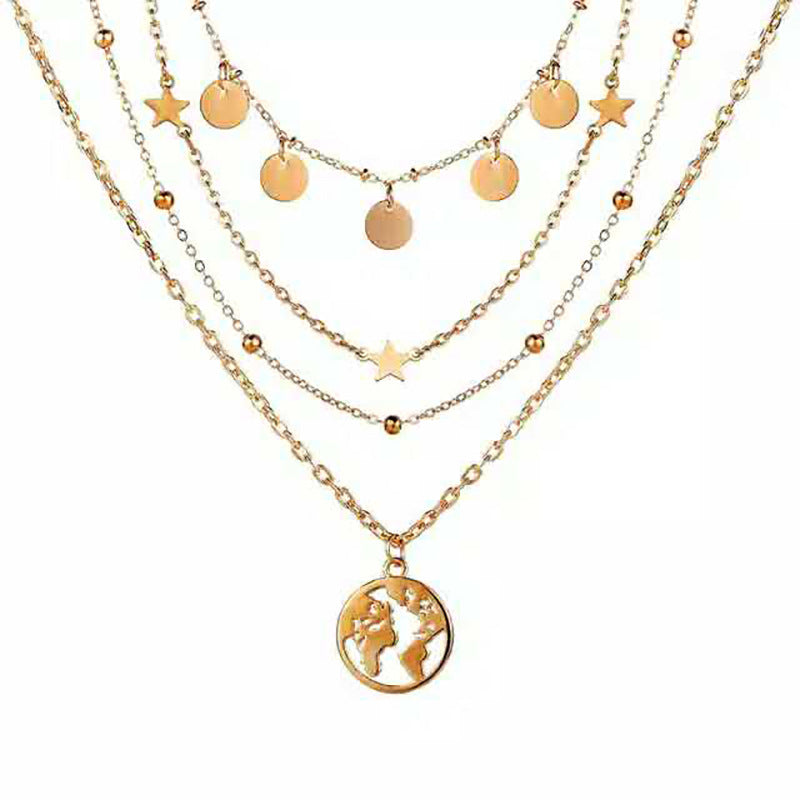 Alloy Multi-Layer Necklace with Star and Moon Pendant