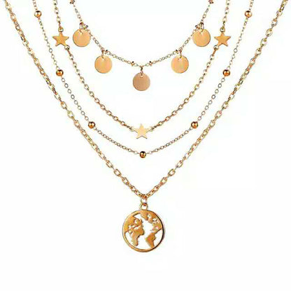 Alloy Multi-Layer Necklace with Star and Moon Pendant