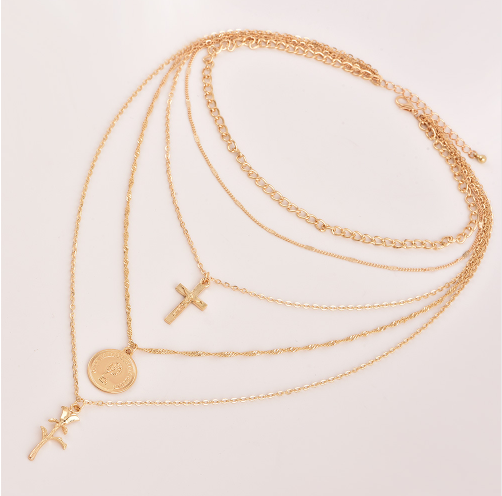 Cross Rose Pendant Necklace - Fashionable Layered Design