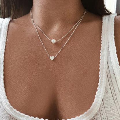 Fashion Pearl Heart Layered Integrated Necklace for Women