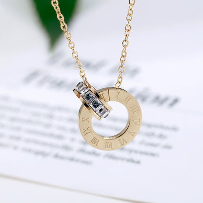 18K Rose Gold Titanium Steel Diamond Ring Necklace