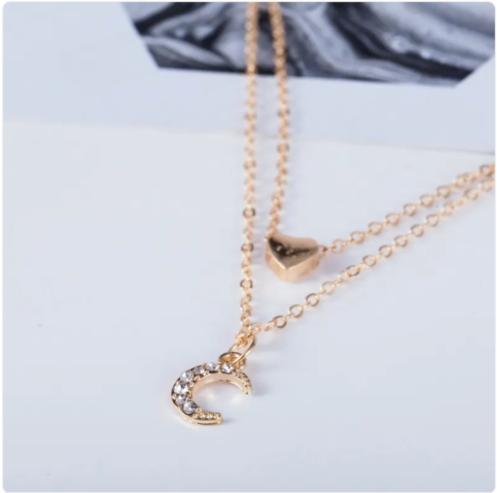 Multilayer Moon & Heart Pendant Necklace