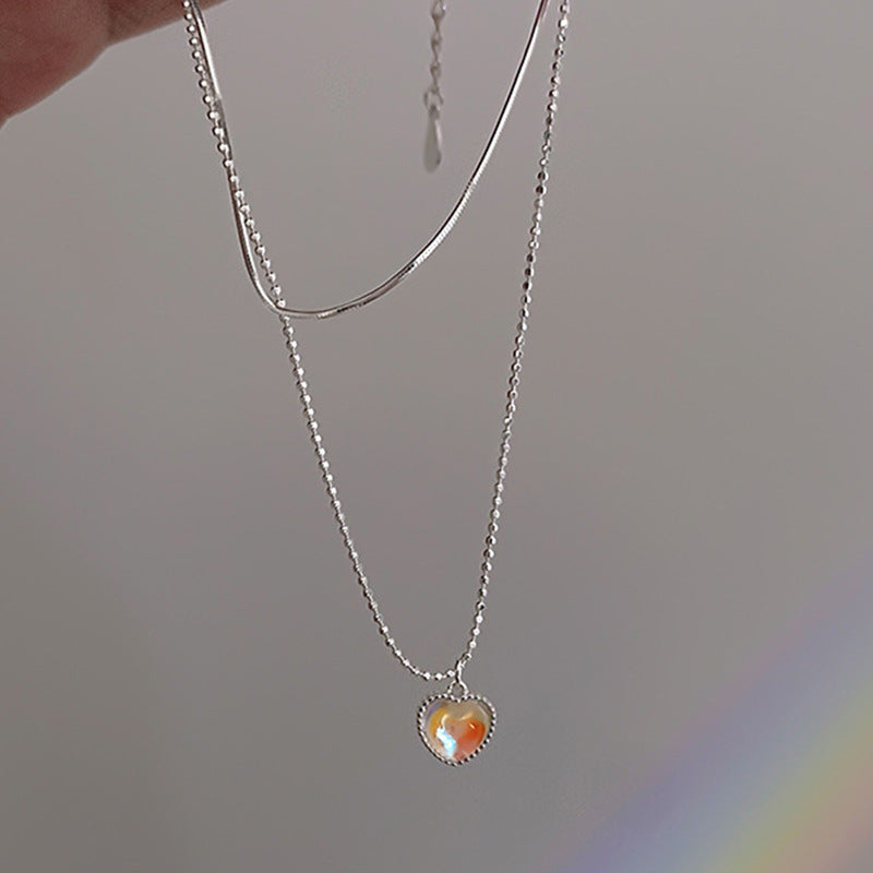 Heart Shaped Moonstone Necklace with Layered Design