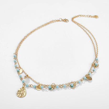 Fashionable Multi-Layer Turquoise Floral Necklace