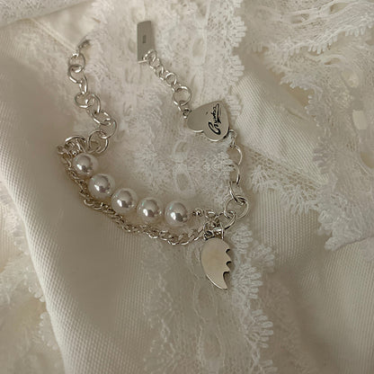 Retro Double-layer Pearl Love Letter Bracelet
