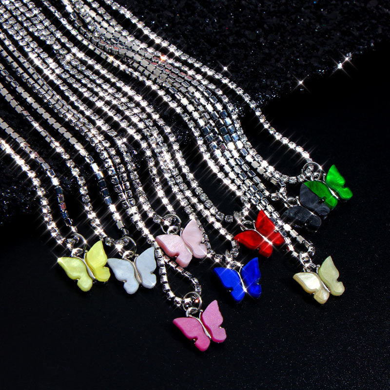 Colorful Acrylic Butterfly Necklace with Rhinestones