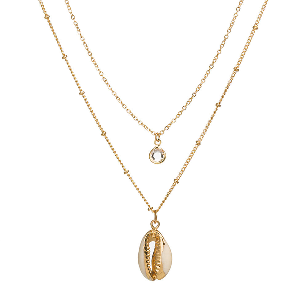 Trendy Layered Shell Necklace with Pearl Letter Pendant