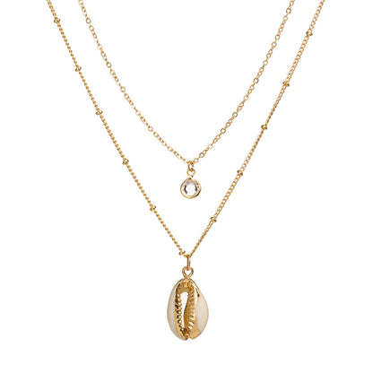 Trendy Layered Shell Necklace with Pearl Letter Pendant