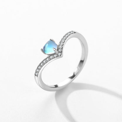 Sterling Silver Heart Moonstone Arrow Ring for Women