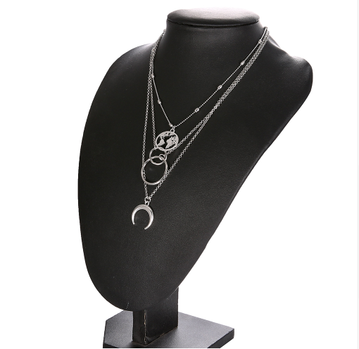 Layered Moon Map Necklace - Bohemian Style Pendant