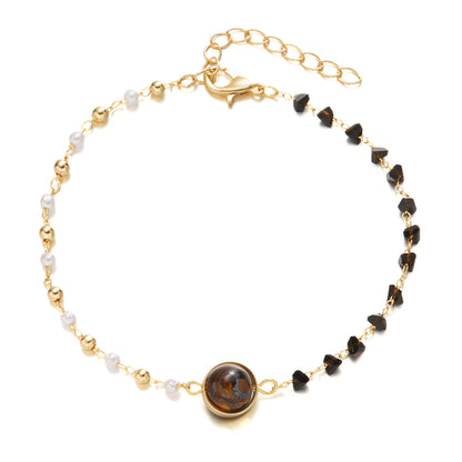Women's Pearl Bead and Crystal Chain Bracelet