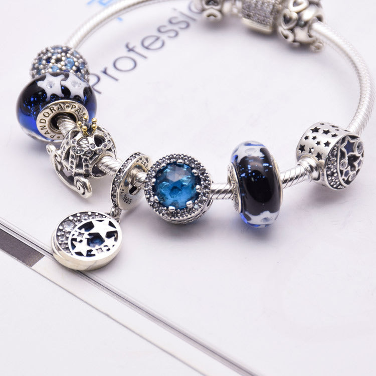 Blue Glass Crystal Bracelet, Silver 925 Women's Jewelry