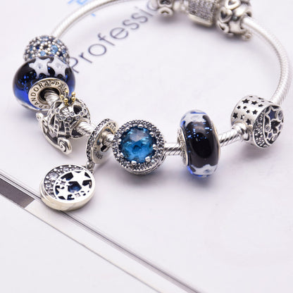 Blue Glass Crystal Bracelet, Silver 925 Women's Jewelry