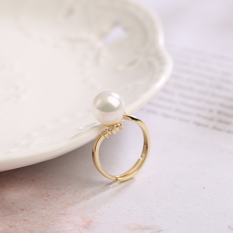 S925 Silver Adjustable Pearl Ring for Women