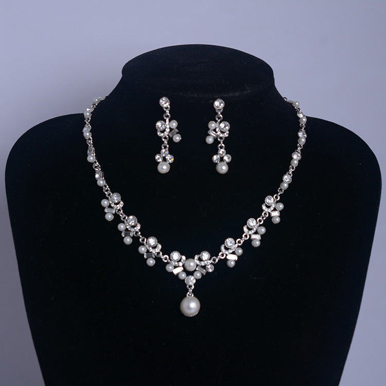 Korean Bride Necklace and Earring Set with Pearls