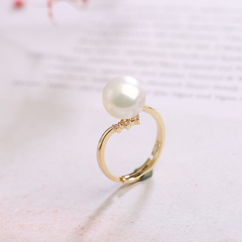 S925 Silver Adjustable Pearl Ring for Women