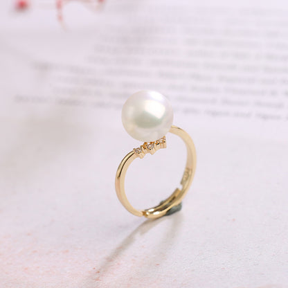 S925 Silver Adjustable Pearl Ring for Women