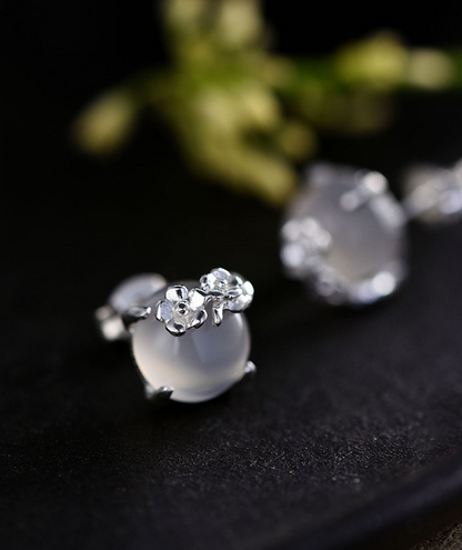 S925 Silver Moonstone Plum Blossom Earrings for Women