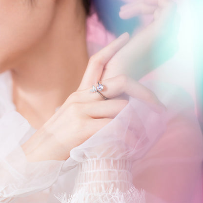 S925 Silver Adjustable Fish Tail Ring with Gems