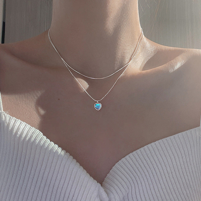 Heart Shaped Moonstone Necklace with Layered Design