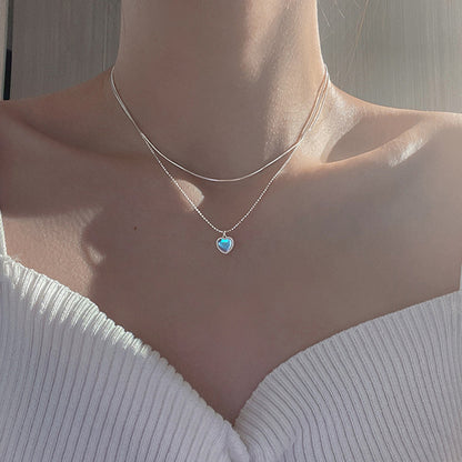 Heart Shaped Moonstone Necklace with Layered Design