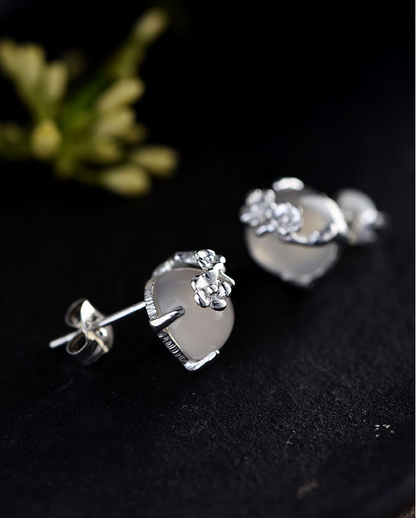 S925 Silver Moonstone Plum Blossom Earrings for Women