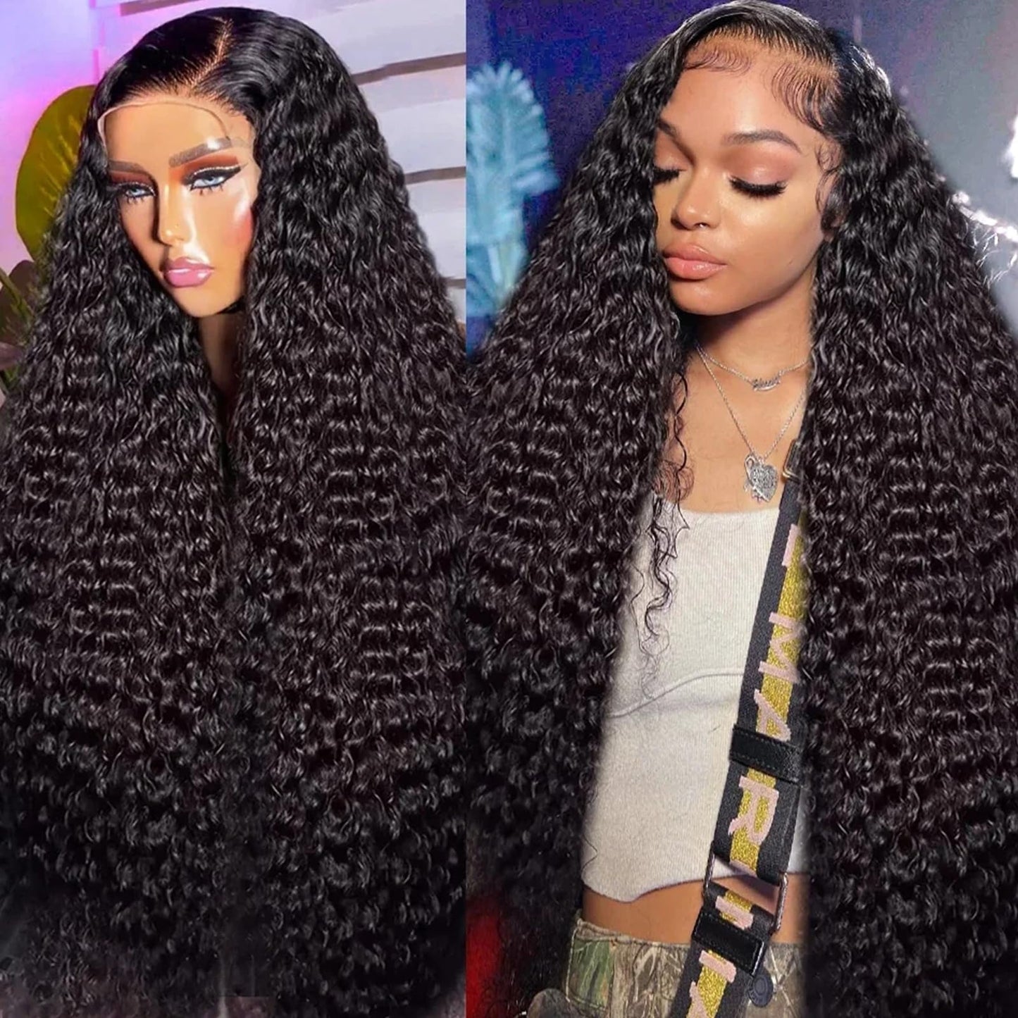 WINOW Deep Wave Lace Front Wigs Human Hair Pre Plucked 180% Density HD Transparent 13x4 Lace Frontal Wigs For Women Human Hair Lace Front Wigs Deep Curly Lace Front Wig Human Hair (32 INCH)