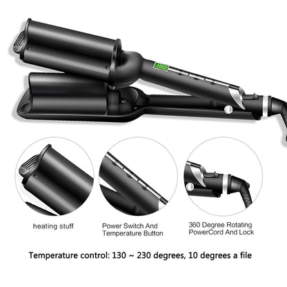 Deep U-Shaped Water Ripple Curling Iron with LCD Display
