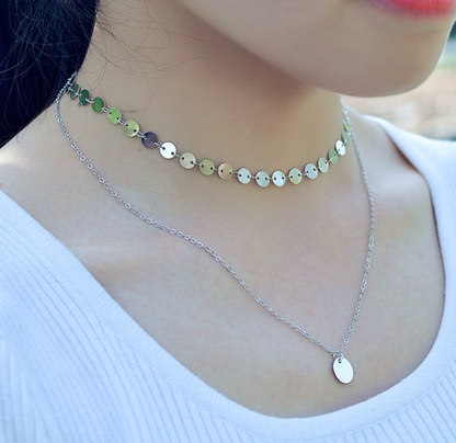 Minimalist Alloy Multi-Layer Necklace with Pendant