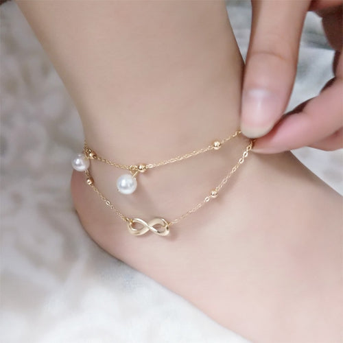 Double Layer Pearl Anklet - Handmade Beaded Foot Jewelry