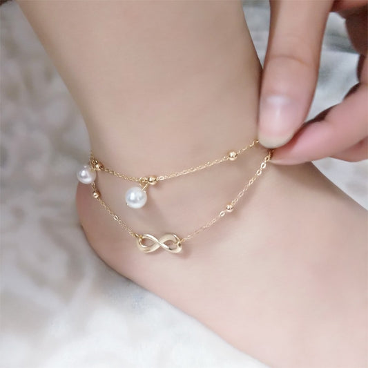 Double Layer Pearl Anklet - Handmade Beaded Foot Jewelry